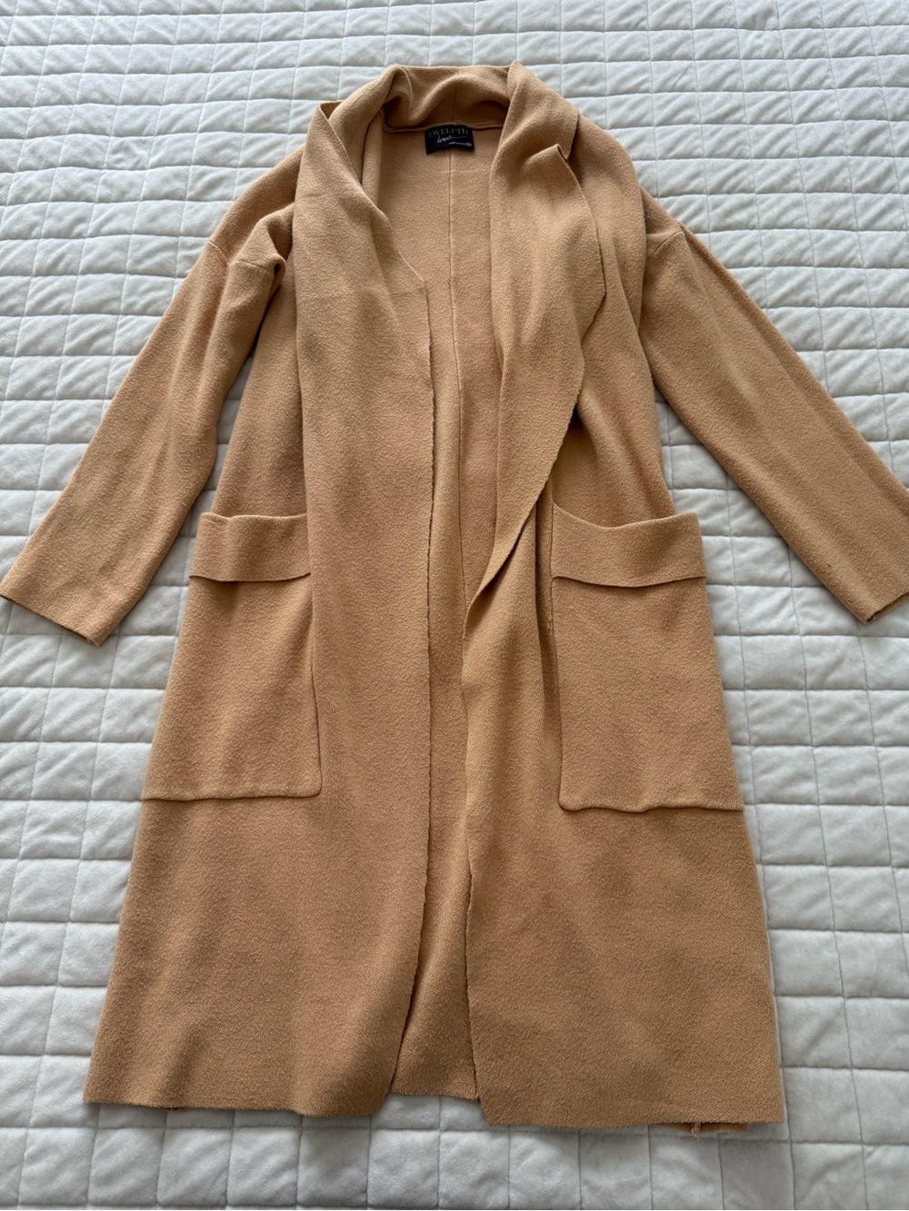 Camel Long Open Front Coatigan